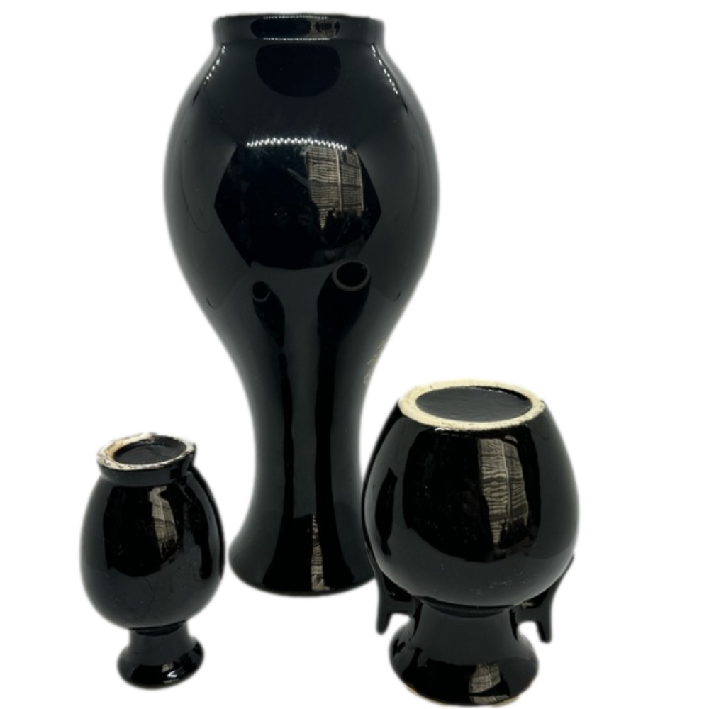 Vintage Japanese Set of 3 Black & Gold Assorted Vases with Golden Pheasant - Picture 2 of 9